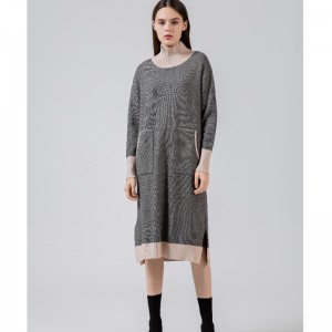 Modieuze trend Casual Joker Gebreide Hennep High Collar Jurk 68017#