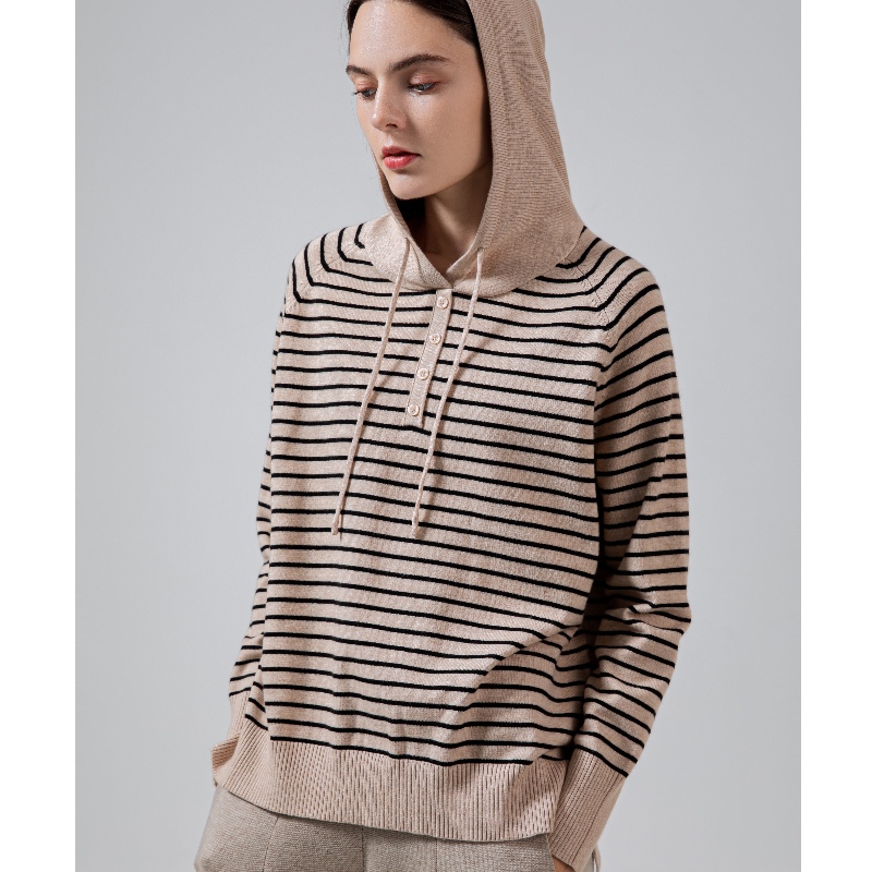 Modieuze trend Simple Leisure Joker Foundation Knit Hoodie Gestreepte Single Top 68060#